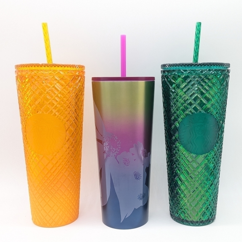 Starbucks yellow green purple metallic 24oz tumblers